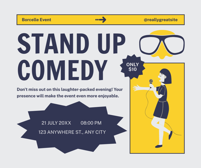 Plantilla de diseño de Promo of Stand-up Comedy with Performing Woman Facebook 