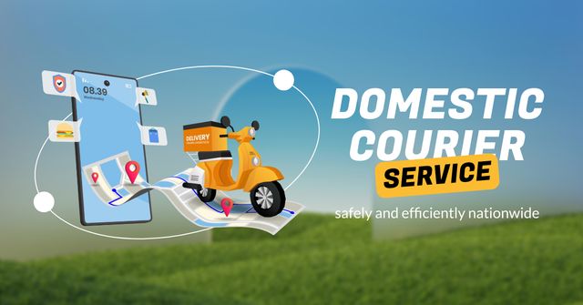 Domestic Courier Services Proposition with Mobile App Facebook AD tervezősablon