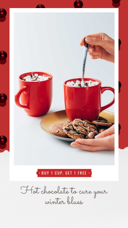 Christmas Offer Hands with Cup and Gingerbread Instagram Video Story Design Template
