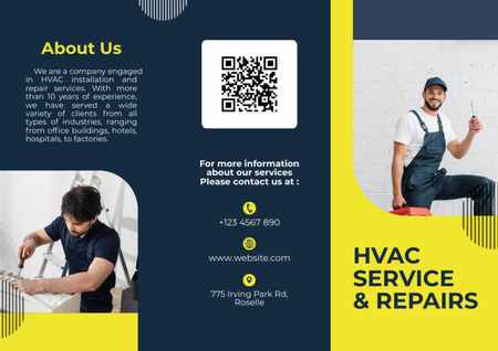 HVAC Service and Repair Blue and Yellow Brochure Tasarım Şablonu
