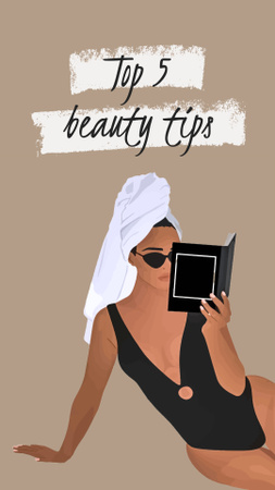Plantilla de diseño de consejos de belleza con mujer leyendo en toalla Instagram Video Story 