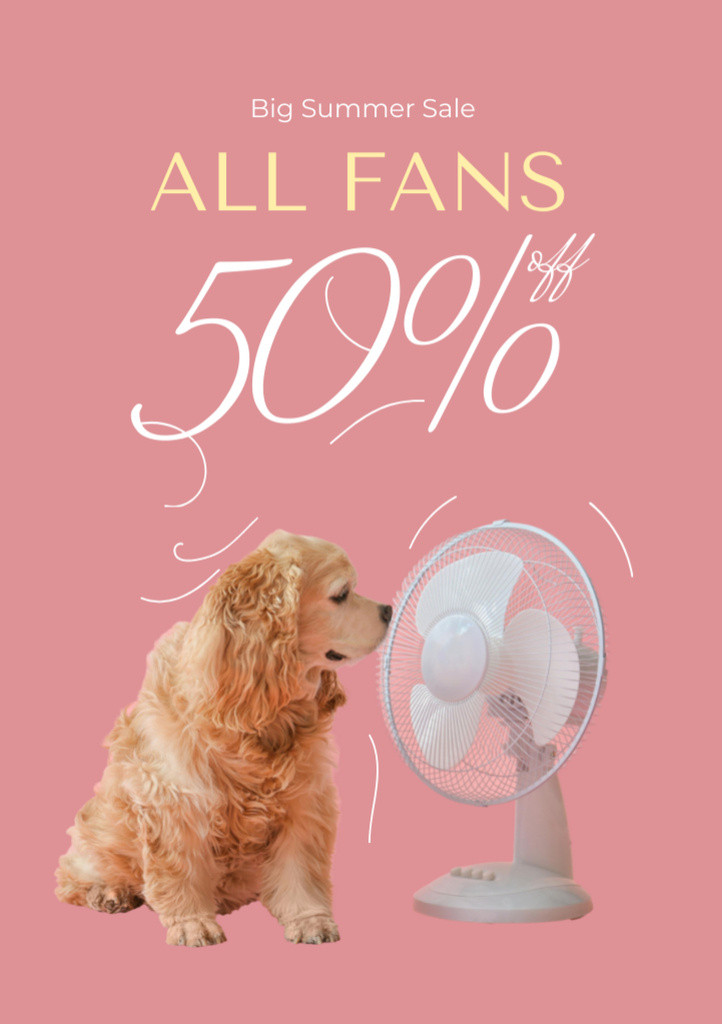 Designvorlage Home Appliances Offer with Cute Dog Near Electric Fan für Flyer A5