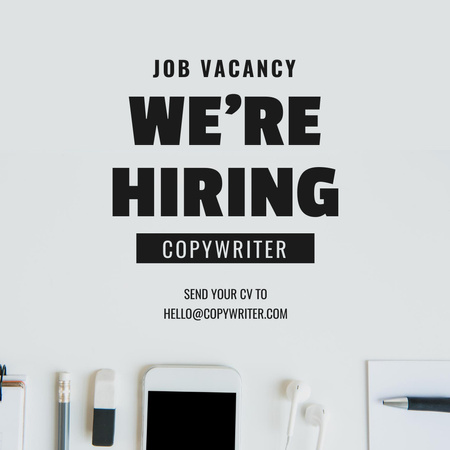 Platilla de diseño Copywriter Job Vacancy Ad With Stationery Instagram