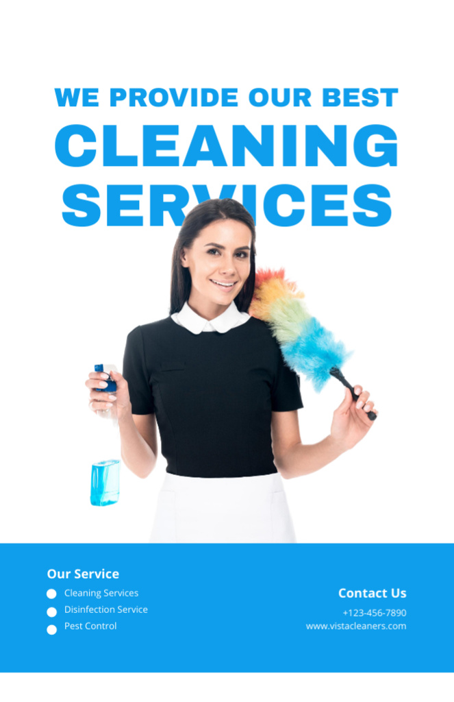 Cleaning Service Offer with Woman with Dust Brush Flyer 5.5x8.5in Design Template