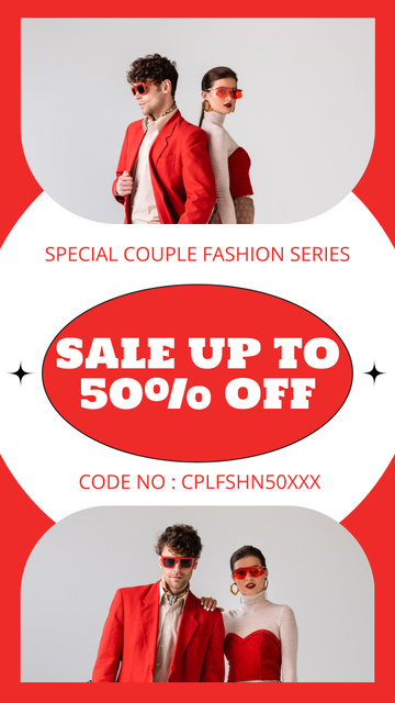 Promo of Fashion Sale with Couple in Red Instagram Story tervezősablon