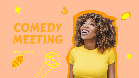 Comedy Talk Show Announcement with Smiling Woman Youtube Thumbnail Design Template
