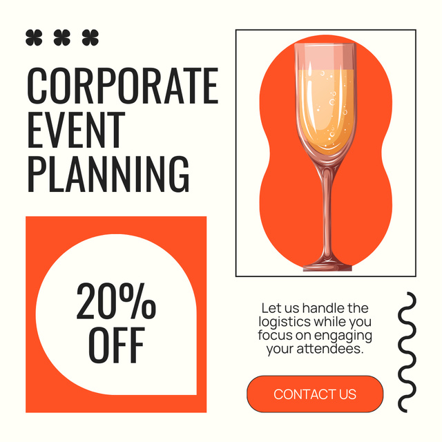 Corporate Event Planning Ad with Wineglass Animated Postデザインテンプレート