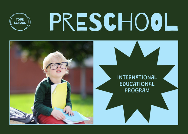 International Preschool Education Offer In Green Postcard 5x7in – шаблон для дизайну