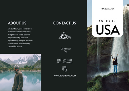 Oferta de excursão nos EUA com paisagens montanhosas Brochure Modelo de Design