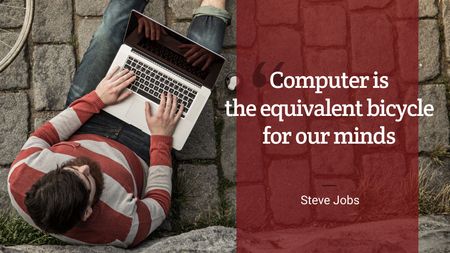 Designvorlage Motivational quote with Young Man using laptop für Title