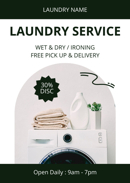 Offer of Laundry Service with Washing Machine Flayer Tasarım Şablonu