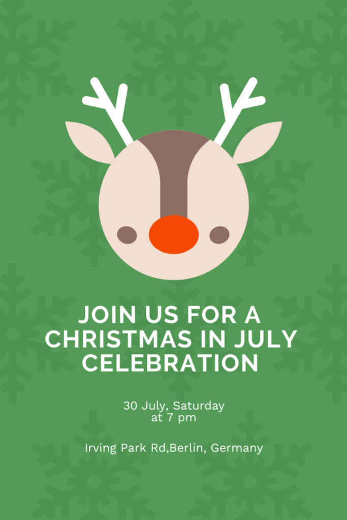 July Christmas Celebration Announcement  with Cute Deer Flyer 4x6in Tasarım Şablonu