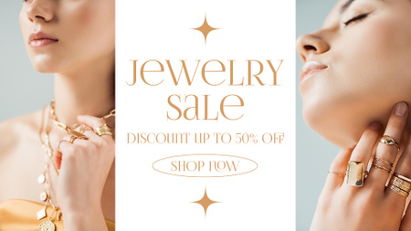 Jewelry Sale Announcement with Lady Wearing Rings FB event cover Design Template