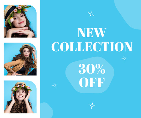 Fashion Sale Ad with Attractive Woman in Flower Hat Facebook Design Template