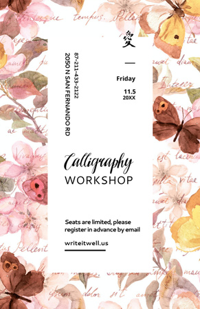 Calligraphy Workshop Announcement Watercolor Flowers Flyer 5.5x8.5in Design Template