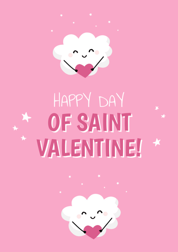 Valentine's Greeting with Cute Clouds Holding Hearts Postcard A5 Vertical Πρότυπο σχεδίασης
