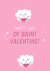 Valentine's Greeting with Cute Clouds Holding Hearts