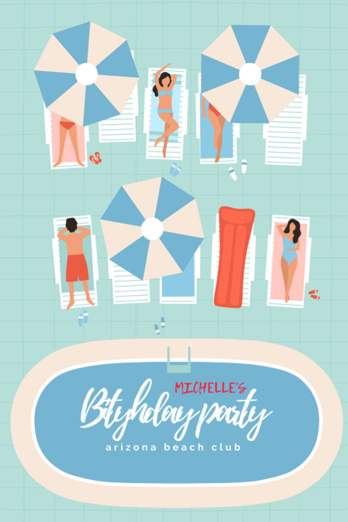 Birthday Party Announcement with Sunbathing People Invitation 6x9in Design Template
