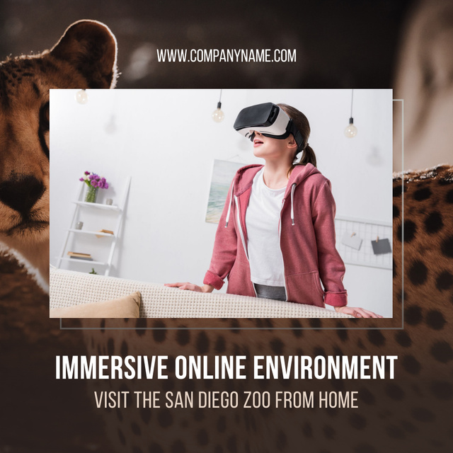 Immersive Online Tours Promotion with Kid in VR Glasses Instagramデザインテンプレート