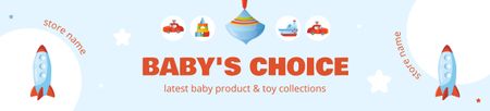 Ontwerpsjabloon van Ebay Store Billboard van Aankondiging van de verkoop van kinderspeelgoed met raket
