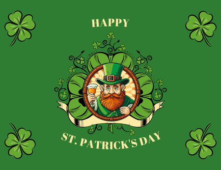 Happy St. Patrick's Day Greeting with Red Bearded Man Thank You Card 5.5x4in Horizontal Tasarım Şablonu