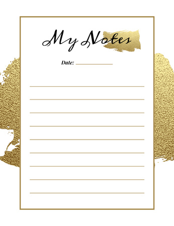 Personal Daily Agenda Planner with Frame on Golden Glitter Notepad 107x139mm Design Template