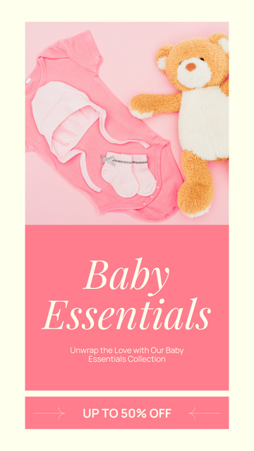 Designvorlage Discount on Cute Baby Essentials für Instagram Video Story