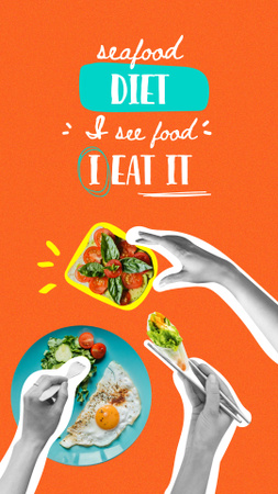 Funny Joke about Diet with Dishes on Plates Instagram Story Tasarım Şablonu