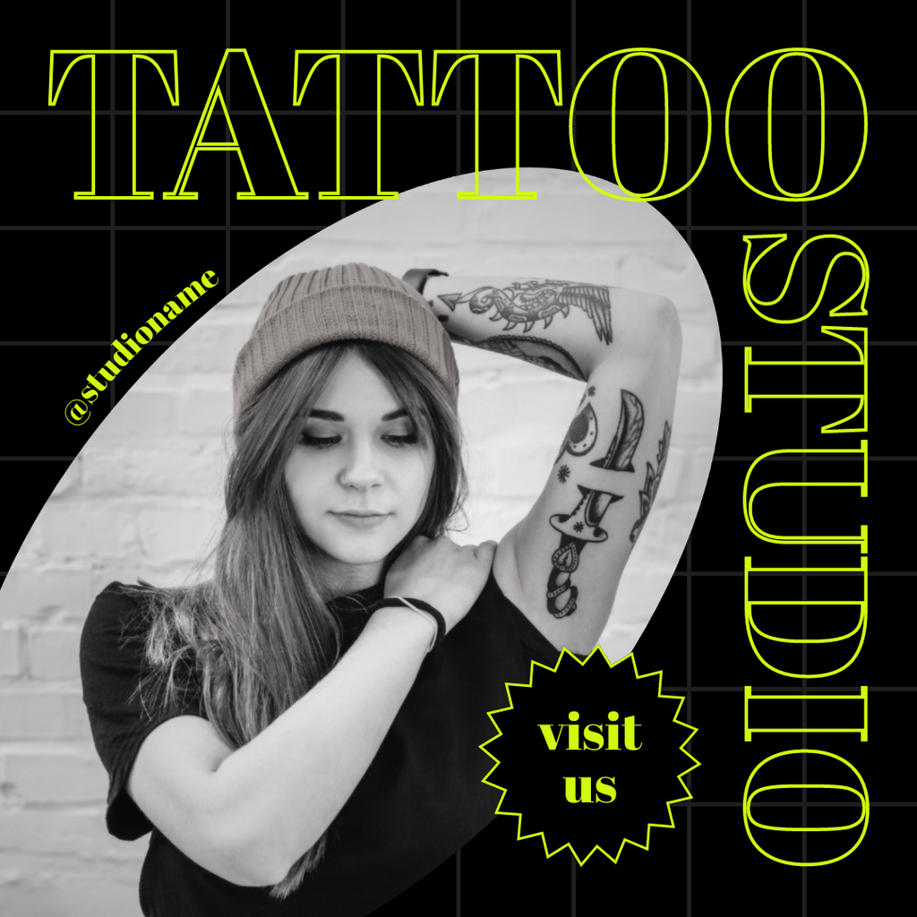 Designvorlage Creative Tattoo Studio Service Offer With Master für Instagram