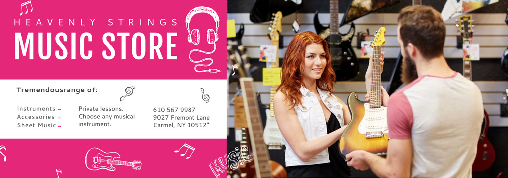 Music Store Ad Woman Selling Guitar Tumblr tervezősablon