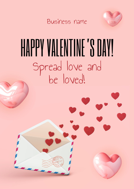 Cute Valentine's Phrase with Love Letter Poster Design Template