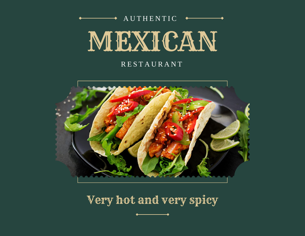 Ontwerpsjabloon van Flyer 8.5x11in Horizontal van Mexican Restaurant Promotion With Served Meal