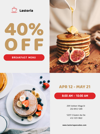 Discount Ad from Cafe with Pancakes with Strawberries Poster US Design Template