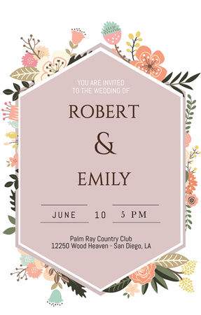 Wedding Invitation with Abstract Flowers Invitation 4.6x7.2in Design Template