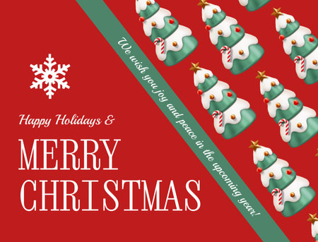 Plantilla de diseño de Christmas Holiday Greeting with 3d Trees on Red Postcard 4.2x5.5in 