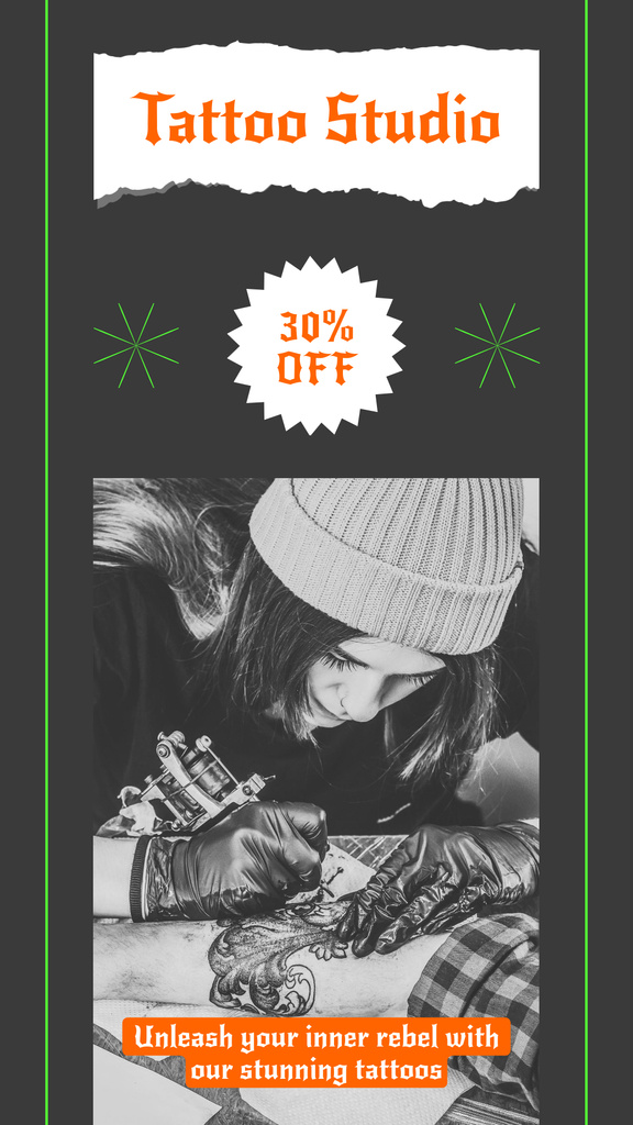 Tattoo Studio With Discount From Professional Tattooist Instagram Story Design Template