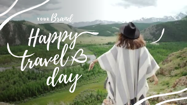 Happy Travel Day with Woman in Mountain Valley Full HD video – шаблон для дизайна