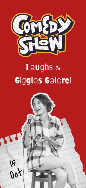 Ontwerpsjabloon van Snapchat Geofilter van Stand-up Comedy Show Ad with Woman holding Microphone
