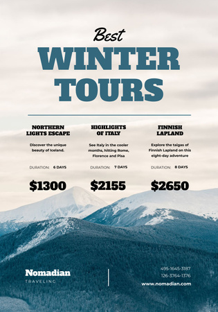 Plantilla de diseño de Winter Tour Offer with Snowy Mountains Poster 28x40in 