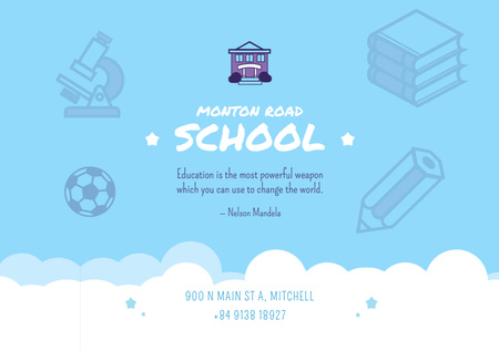 Campanha promocional para escola com ícones de estudo em azul Flyer A5 Horizontal Modelo de Design