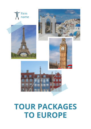 Plantilla de diseño de Tour Packages To Europe With Sightseeing Postcard A6 Vertical 
