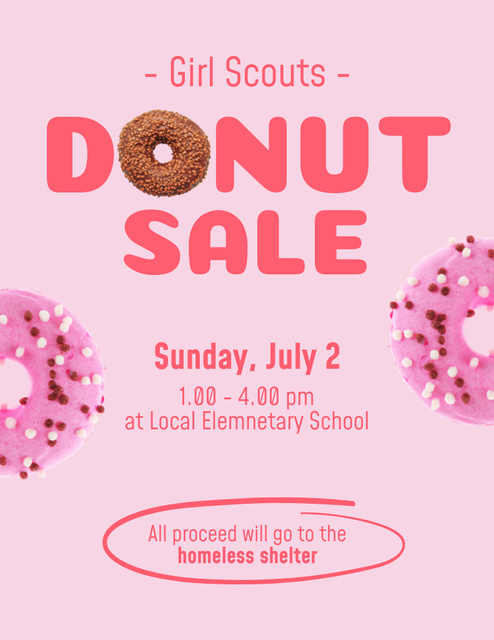 Donut Sale Announcement from Scout Organization in Pink Poster 8.5x11in – шаблон для дизайна