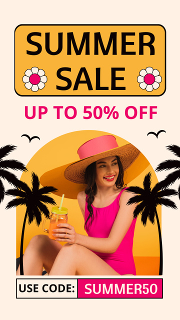 Promo of Summer Sale with Palm Trees Instagram Story Design Template
