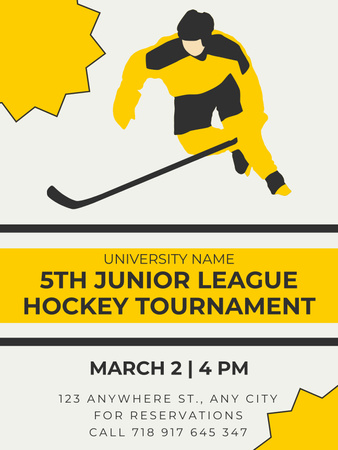 Hockey Tournament Announcement with Silhouette Ice Hockey Player Poster US Design Template