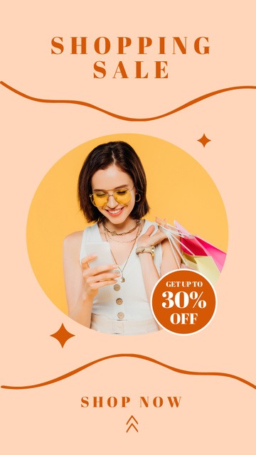 Sale Announcement with Woman with Shopping Bags Instagram Story Modelo de Design