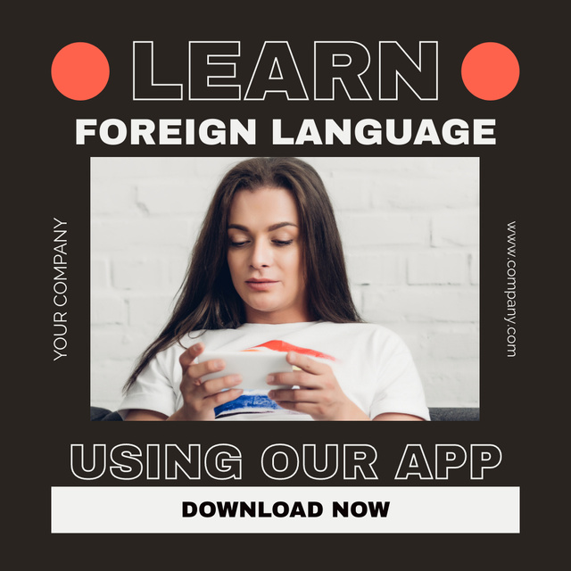 Girl Studying Foreign Language at Home Instagram Šablona návrhu