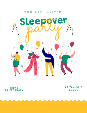 February Sleepover Event Invitation 13.9x10.7cmデザインテンプレート