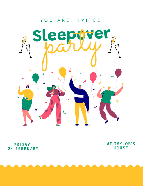 February Sleepover Event Invitation 13.9x10.7cm – шаблон для дизайна