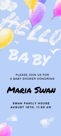 Baby Birthday Announcement with Bright Balloons Invitation 9.5x21cm Design Template