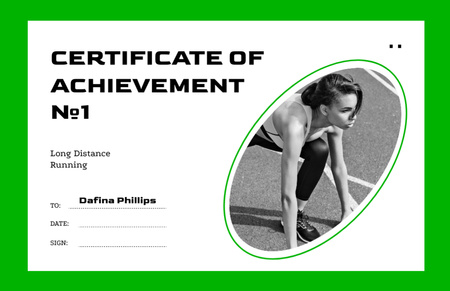 Ontwerpsjabloon van Certificate 5.5x8.5in van Onderscheiding met vrouw bij start hardloopwedstrijd
